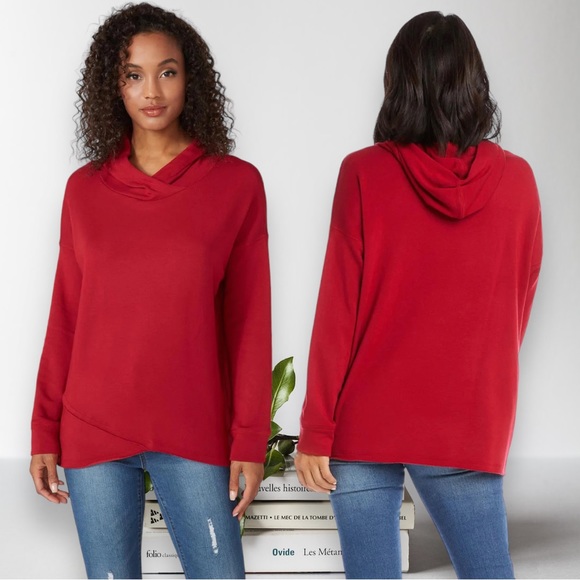 NWT Karen Kane Red Running Wild Crossover Hem Hoodie Hood Size XS - Picture 7 of 7